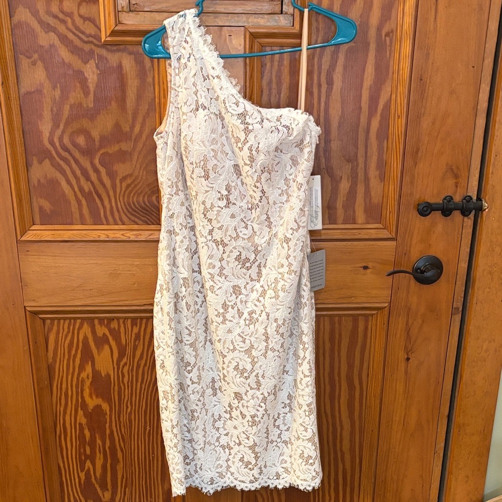 Eliza J Elegant Cream Lace One-Shoulder Dress